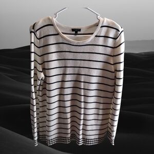 Talbots Black and White Striped Crew Neck Sweater